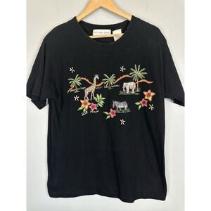 Victoria Sport Vintage Embroidered Safari Jungle Animal Print 100% Cotton Size S